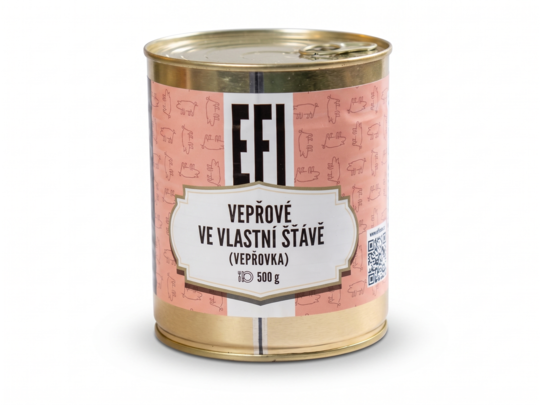 EFI Vepřové ve vlastní šťávě 500g 2 porce (trvanlivost až 24 měsíců) EFI Vepřové ve vlastní šťávě 500g 2 porce (trvanlivost až 24 měsíců) 1