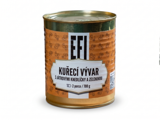 EFI Kuřecí vývar s játrovými knedlíčky 700g 2 porce ( trvanlivost až 24 měsíců) EFI Kuřecí vývar s játrovými knedlíčky 700g 2 porce ( trvanlivost až 24 měsíců) 1